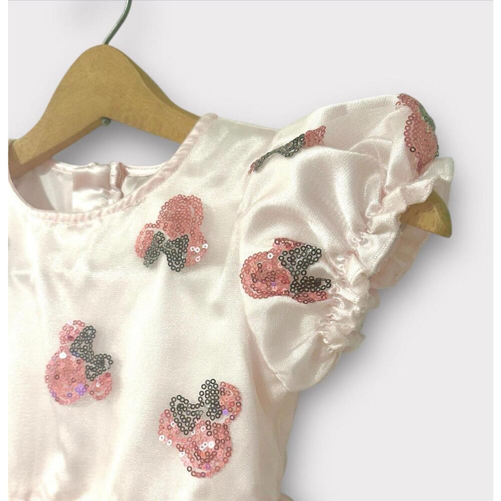 Disney Minnie Mouse Girls Dress Fit & Flare Puff Sleeve Tulle Sequin Pink 5/6 - Picture 4 of 15